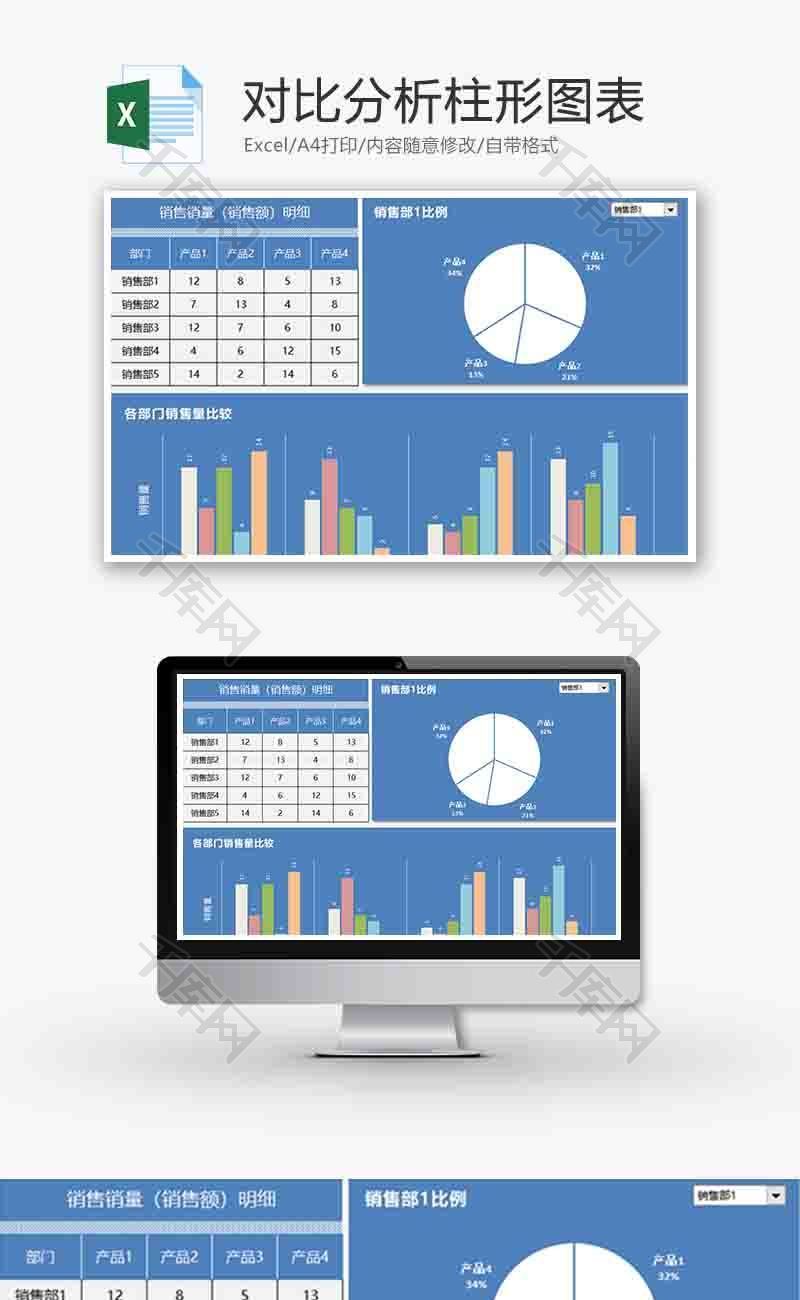 销售销量对比分析柱形图excel模板