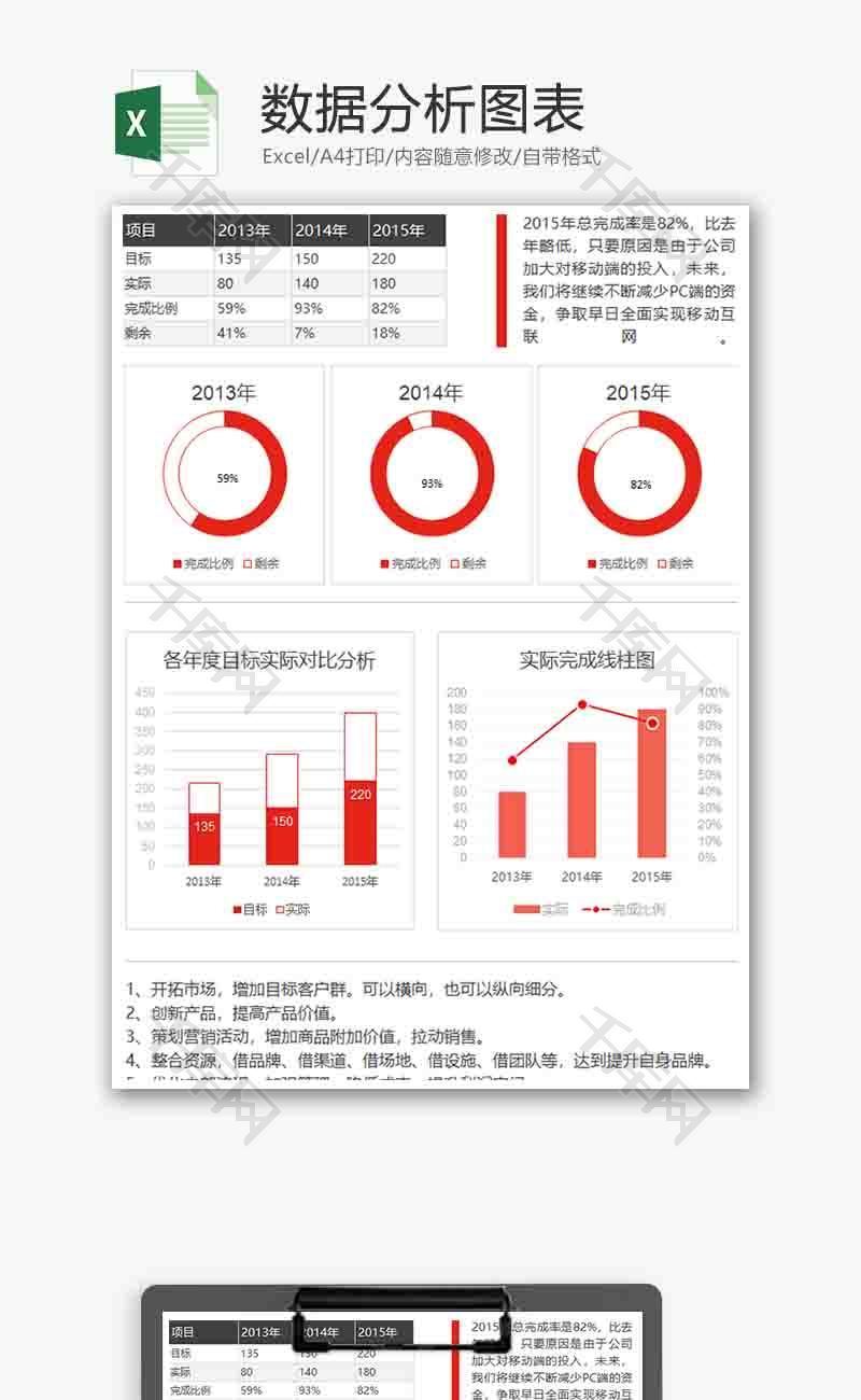 企业数据分析柱形图Excel模板