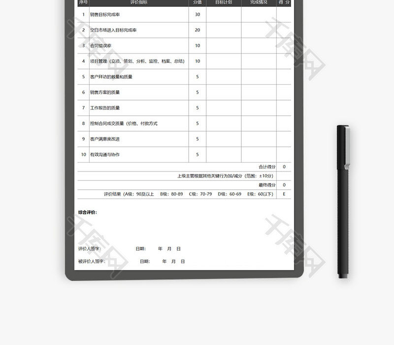 销售总监经理绩效考核评价表Excel模板