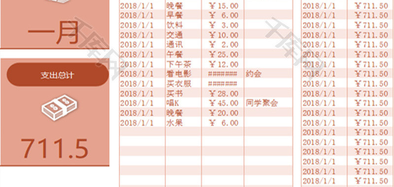 个人月度费用支出记账Excel模板 个人月度费用支出记账Excel模板