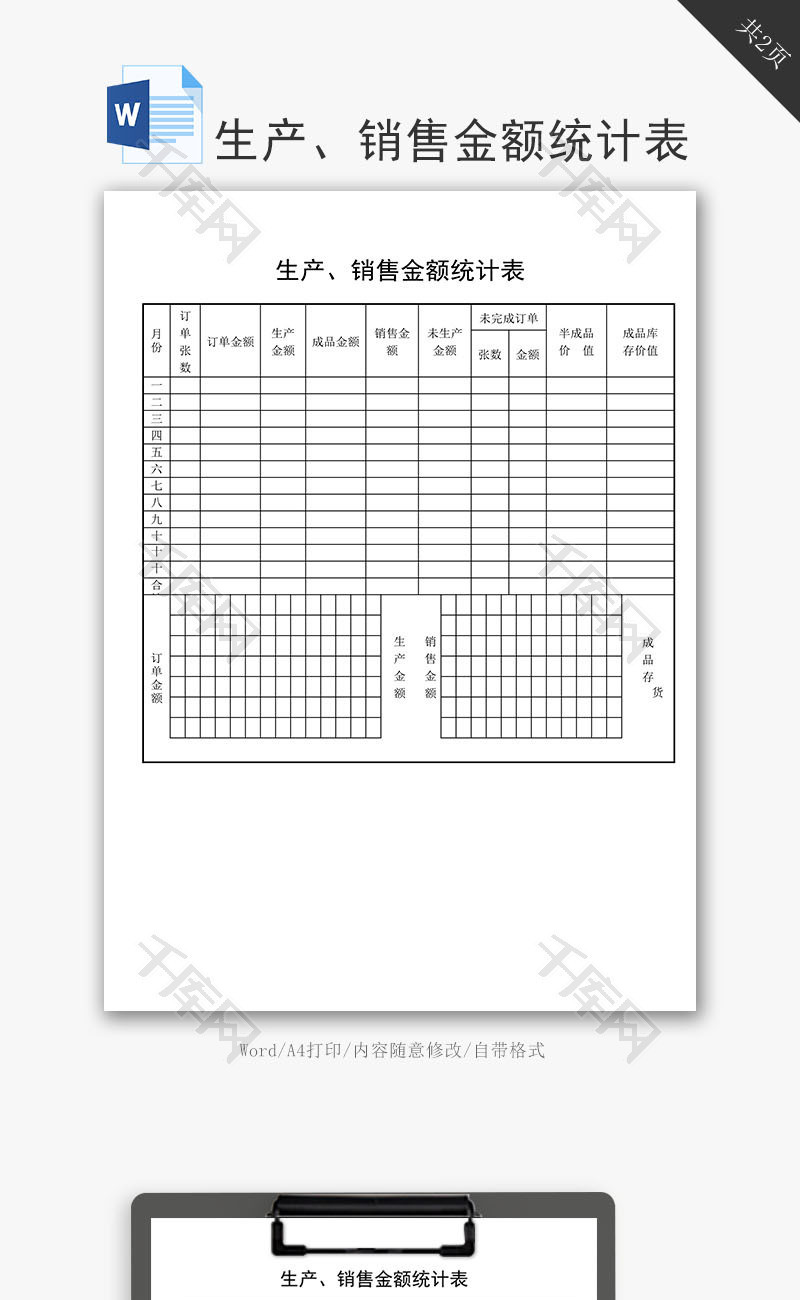 生产、销售金额统计表word文档