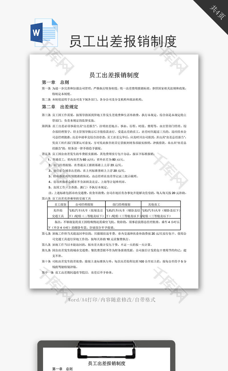 员工出差报销制度word文档