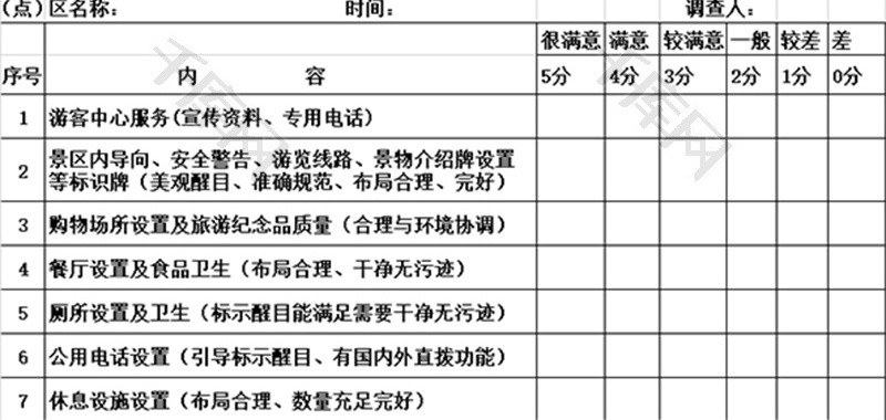 旅游区游客调查表Excel模板