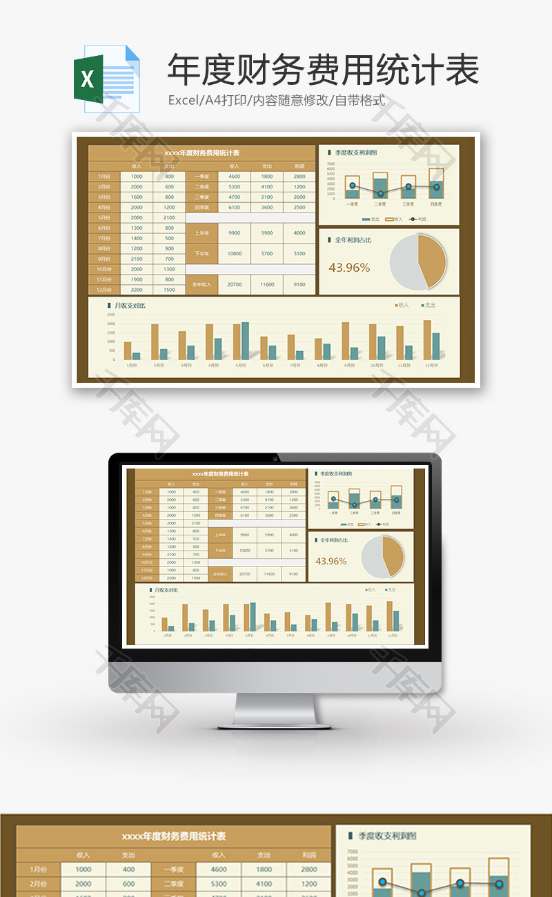 年度财务费用统计表Excel模板