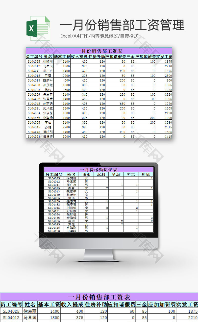 日常办公销售部工资管理Excel模板