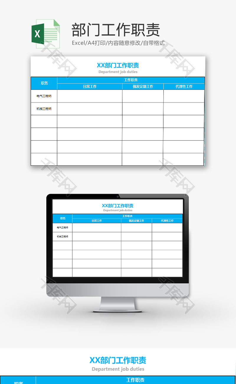 行政管理部门工作职责Excel模板