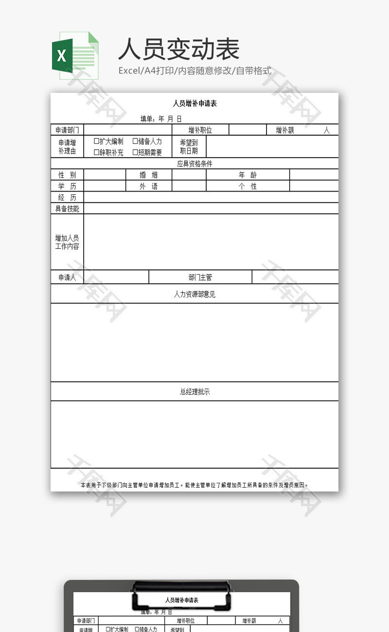 人力资源人员变动表excel模板