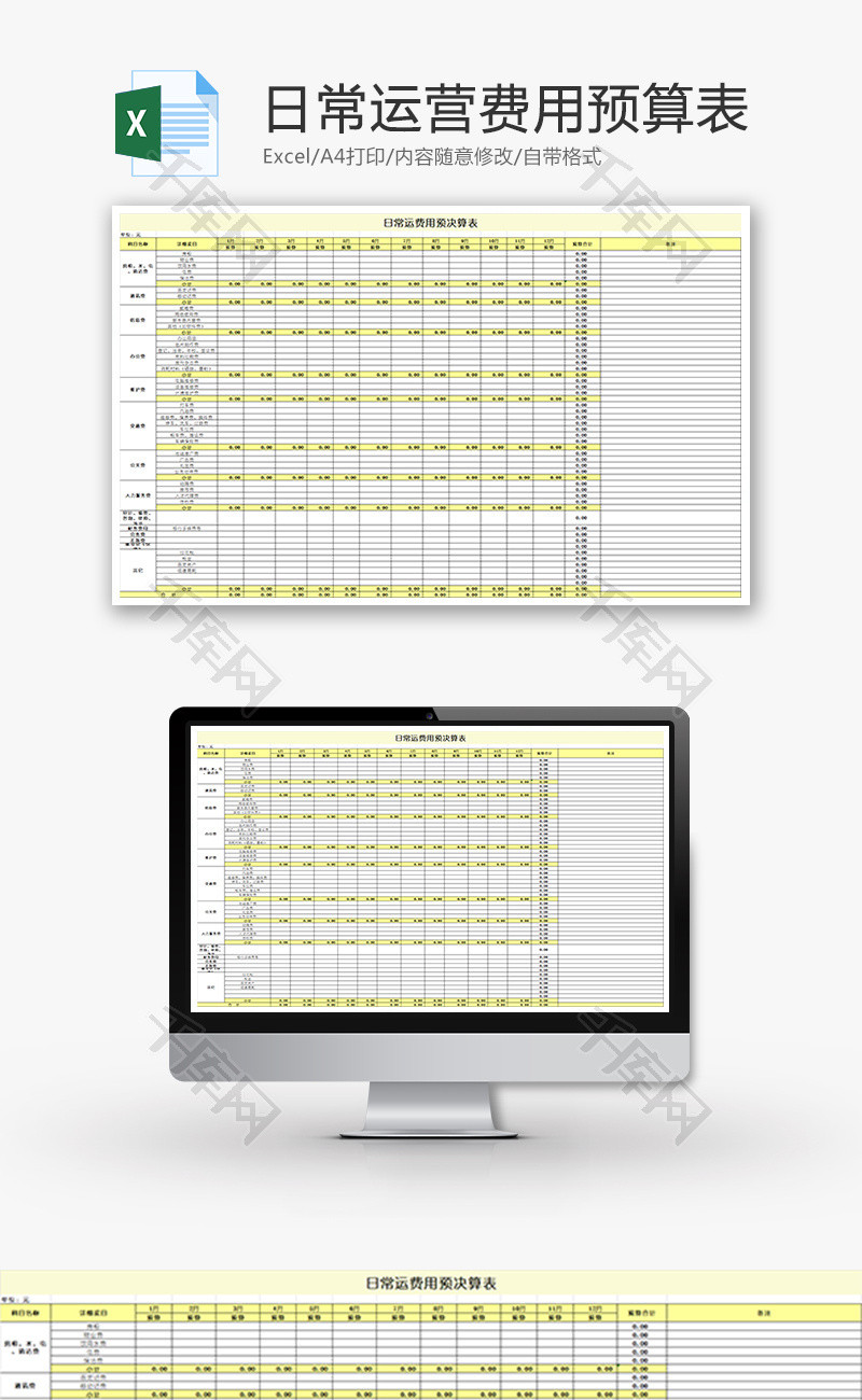 日常运营费用预算表Excel模板