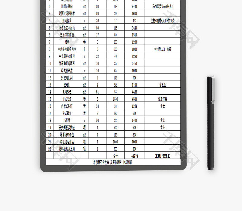 工程预算表EXCEL模板