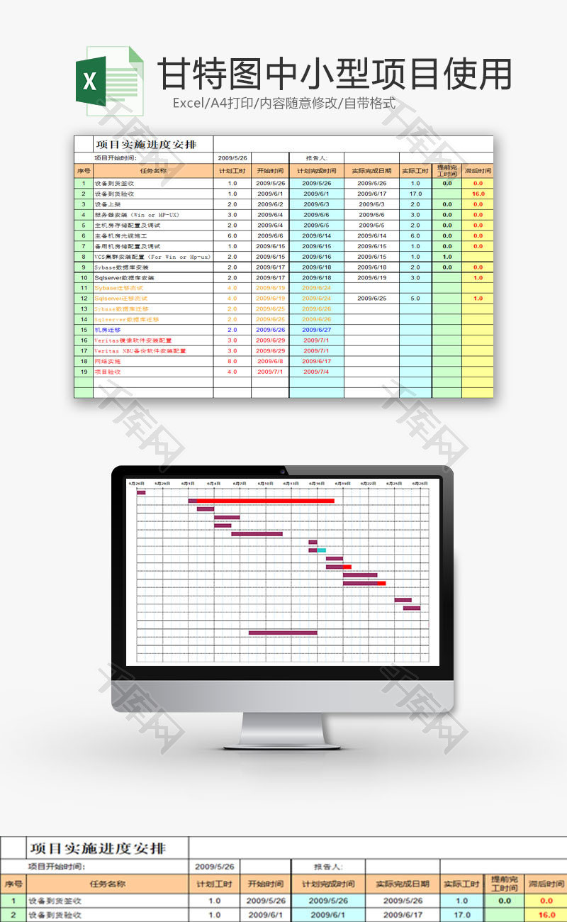 行政管理甘特图小型项目管理Excel模板