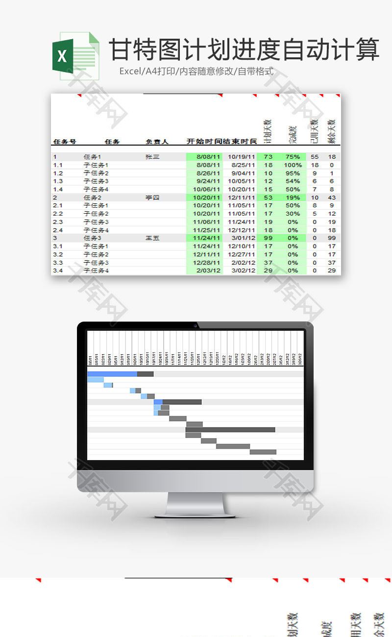 日常办公甘特图计划进度Excel模板