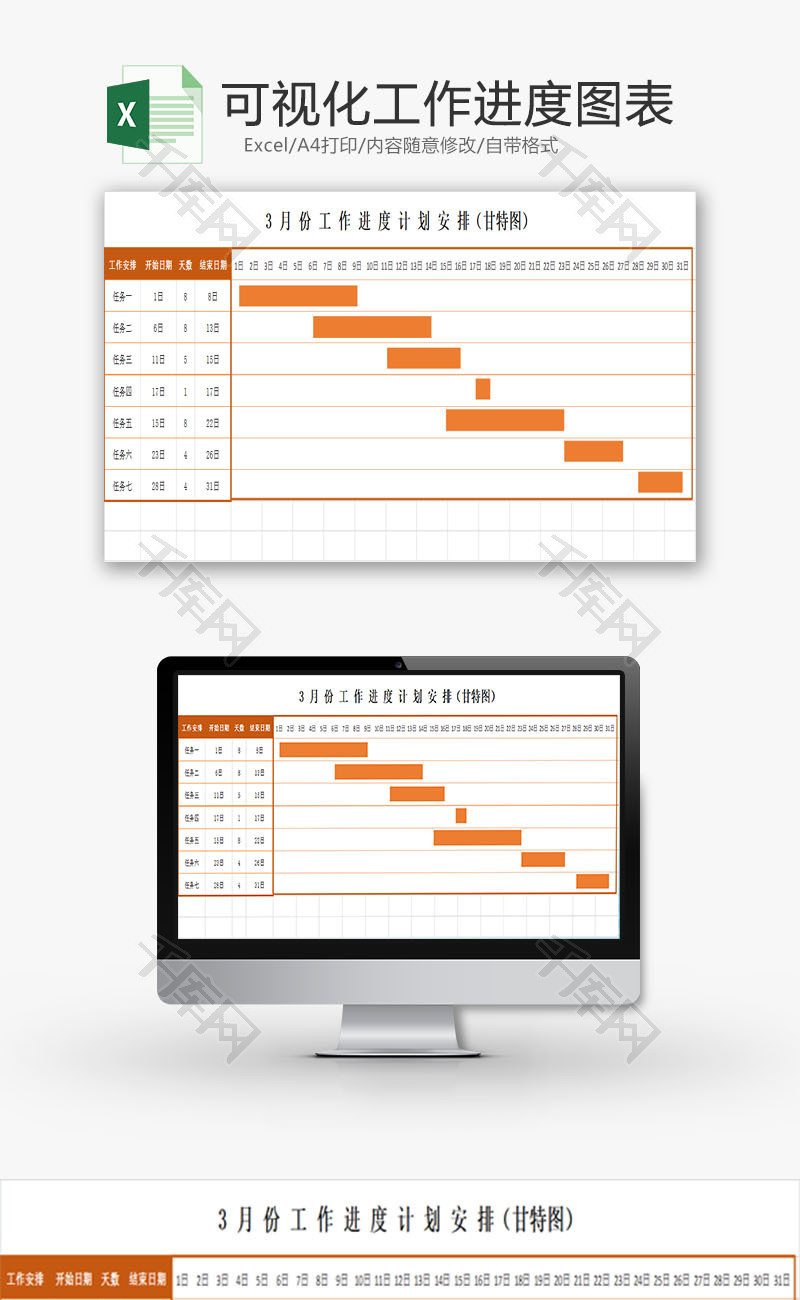 日常办公可视化工作进度图表Excel模板