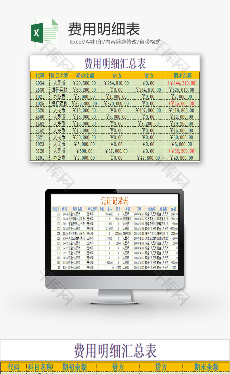 日常办公费用明细表Excel模板