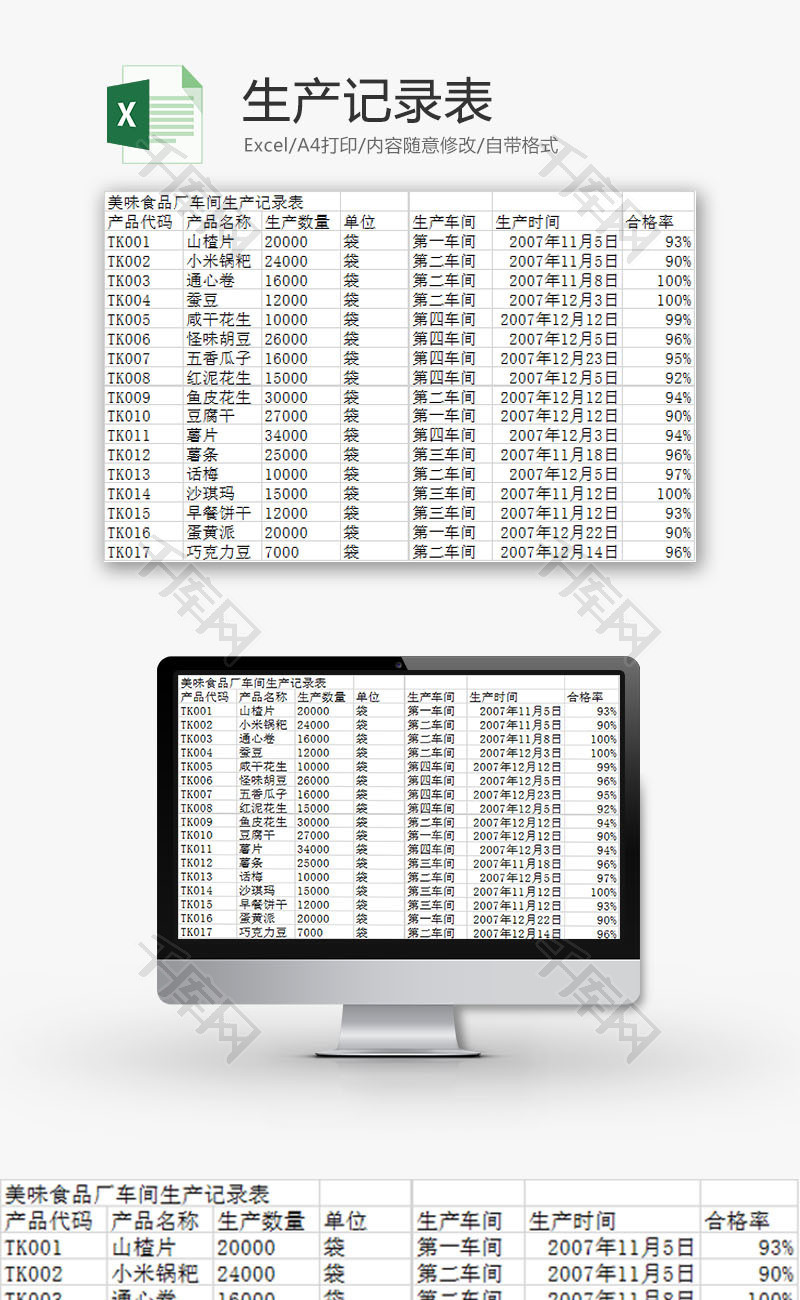 日常办公生产记录表Excel模板
