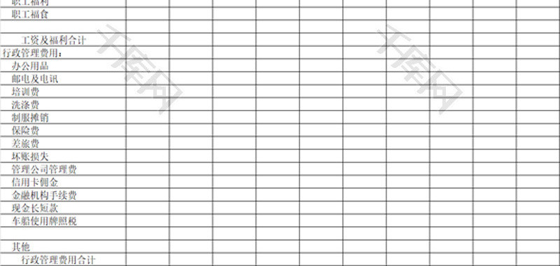 行政管理费用明细表EXCEL模板