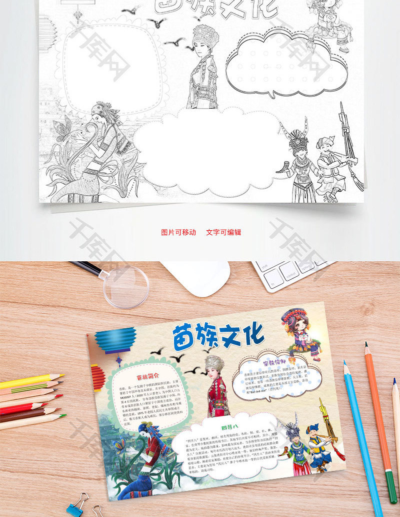 卡通苗族文化word手抄报