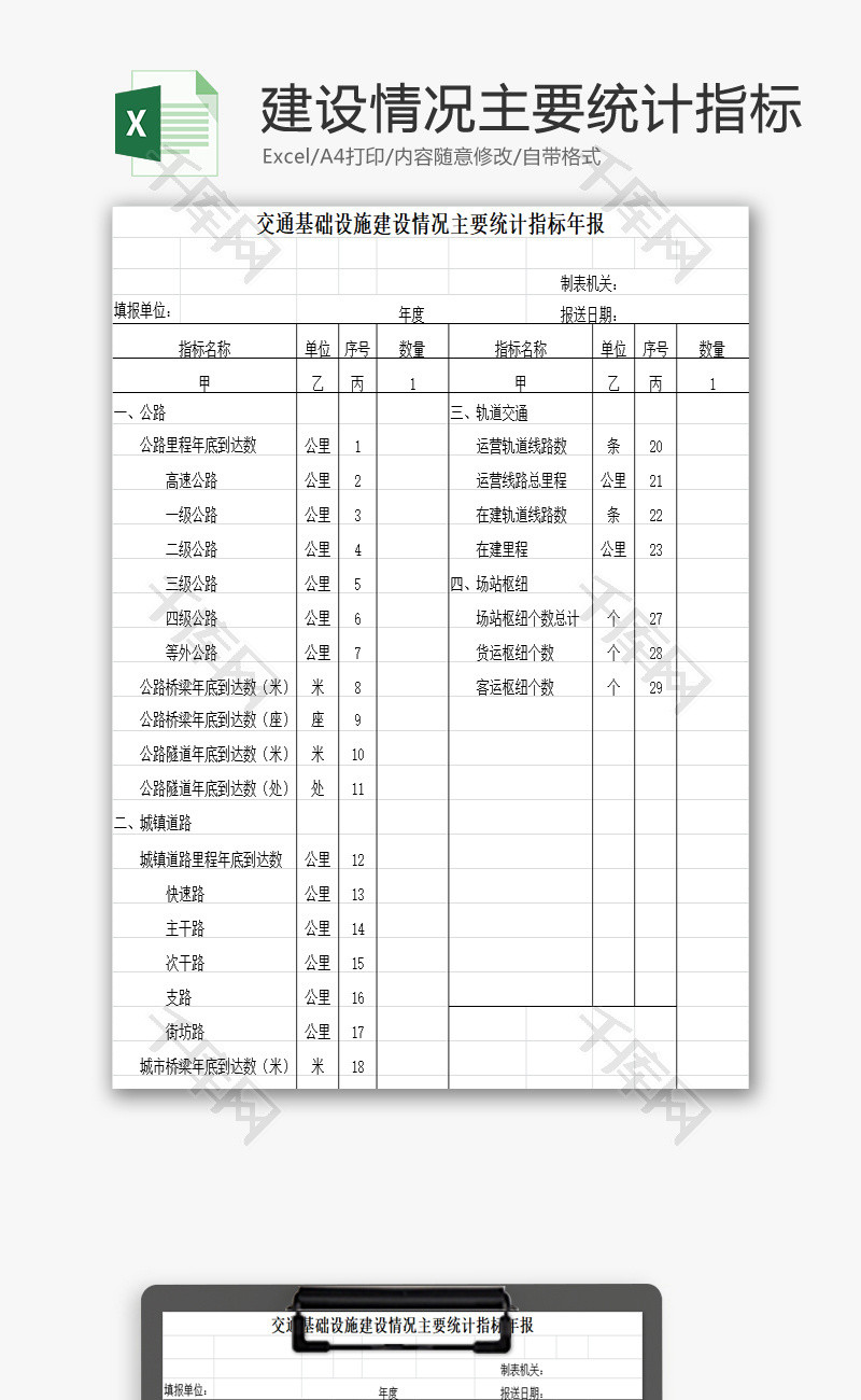 建设情况主要统计指标年报EXCEL模板