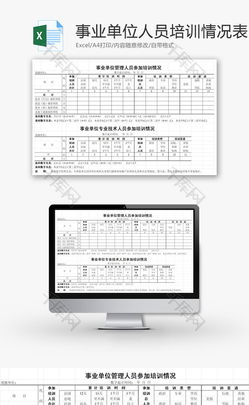 事业单位人员培训情况表EXCEL模板