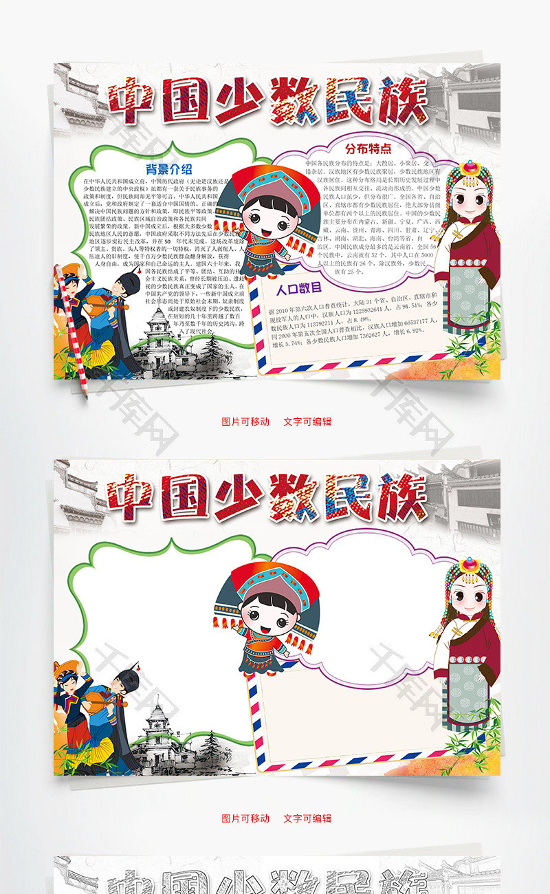 中国风中国少数民族word小报手抄报模板