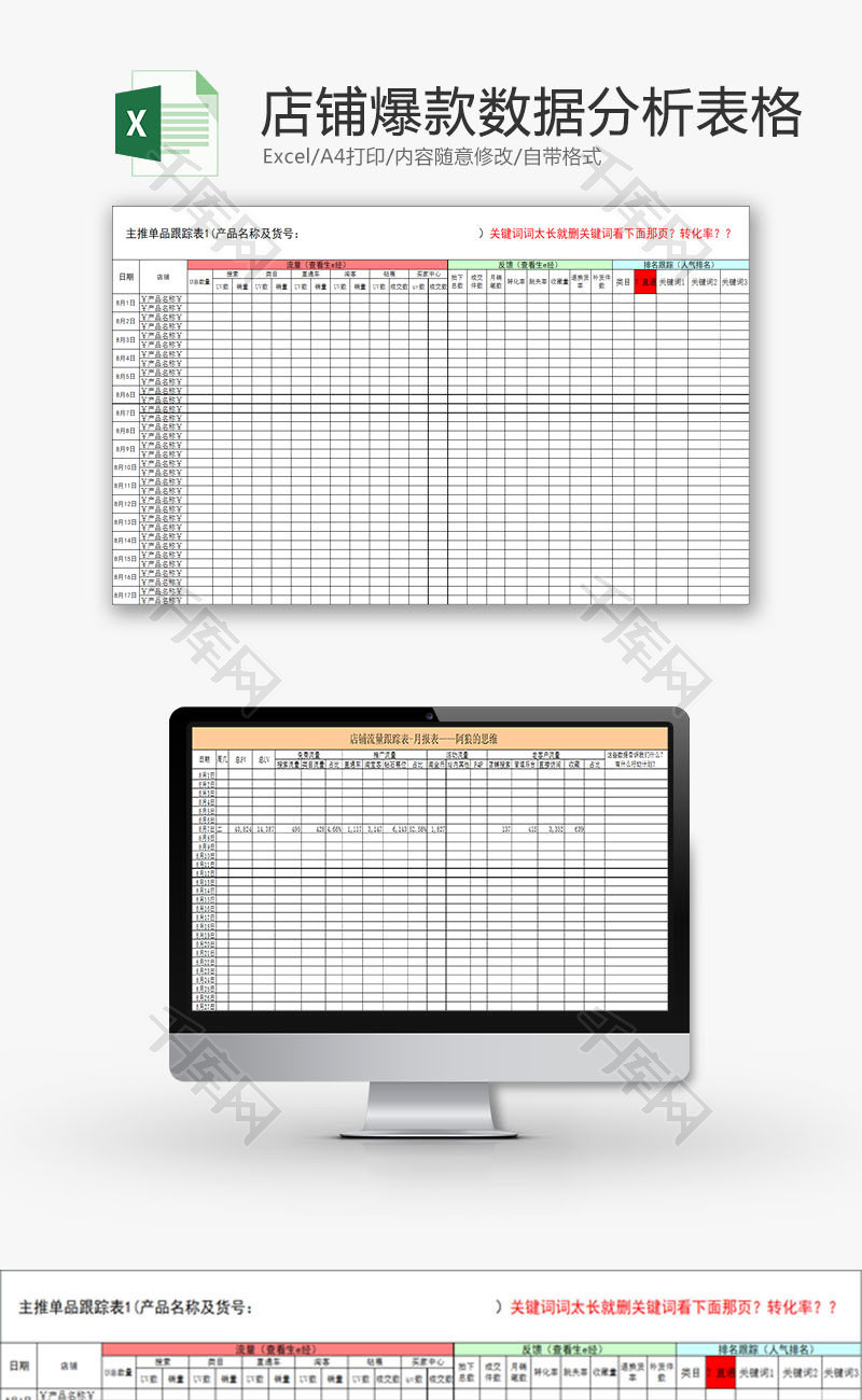 日常办公店铺爆款数据分析Excel模板