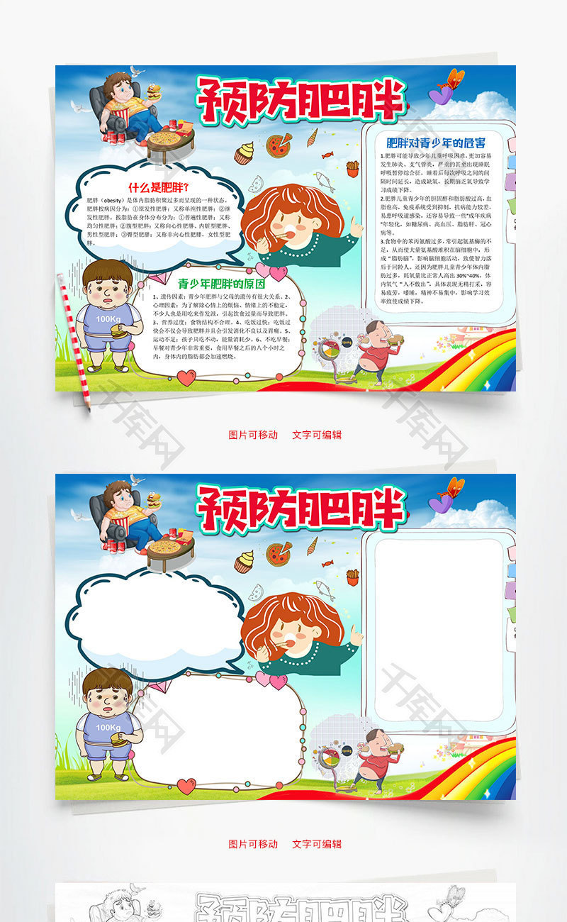 儿童卡通预防肥胖小报word手抄报