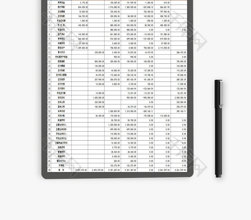 科目汇总表EXCEL模板