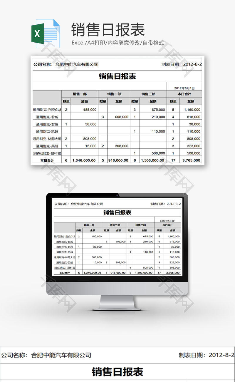 销售日报表EXCEL模板