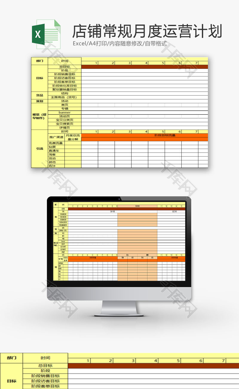 日常办公店铺月度运营计划Excel模板