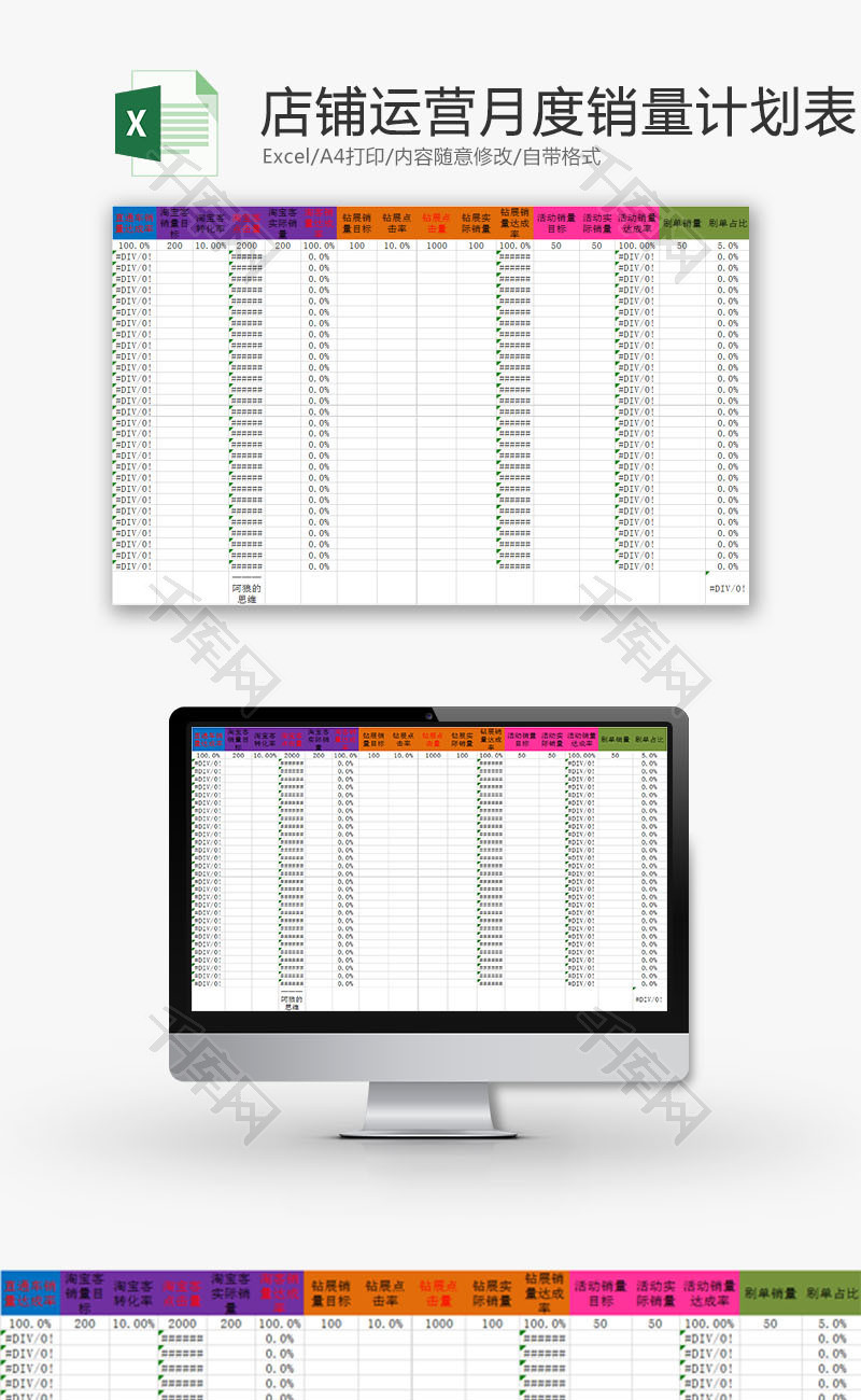 日常办公店铺运营月度销量表Excel模板