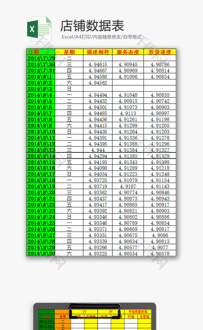 日常办公店铺数据表Excel模板