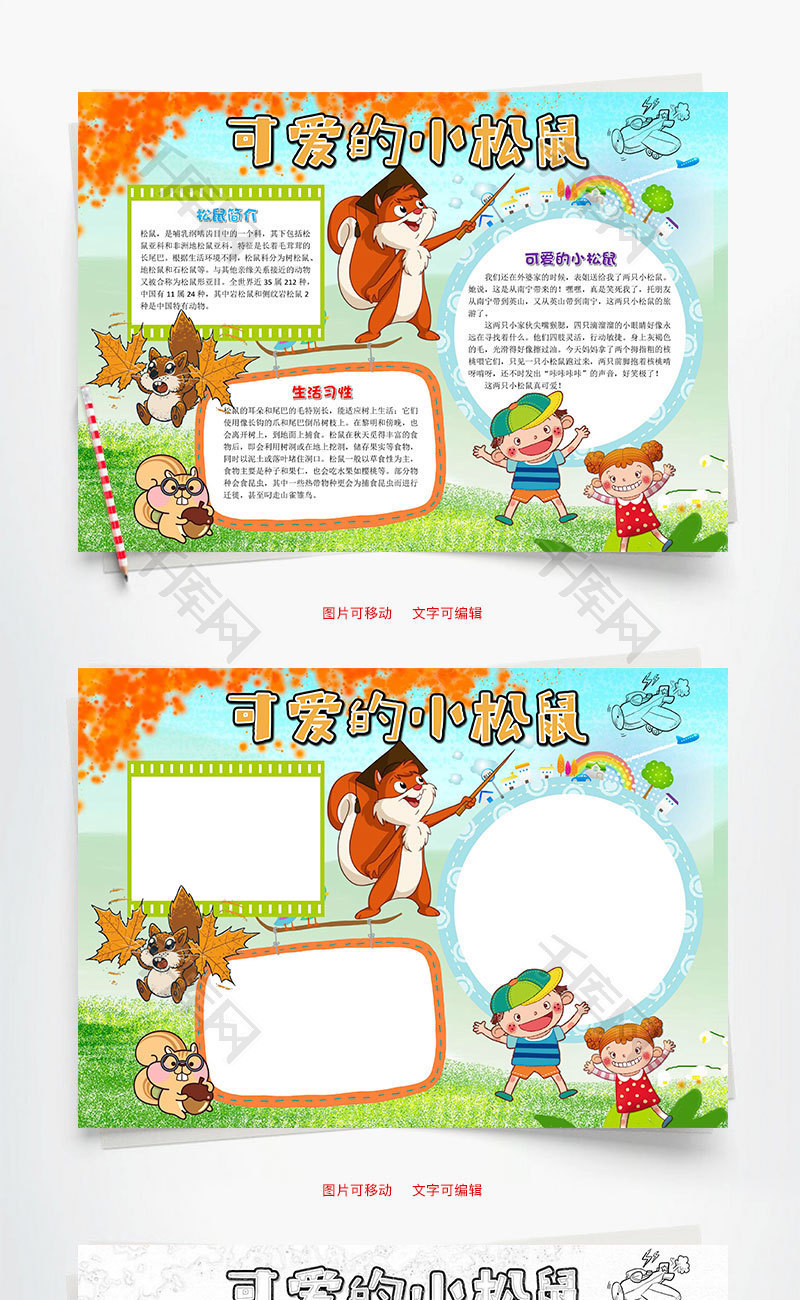 可爱的小松鼠word手抄报