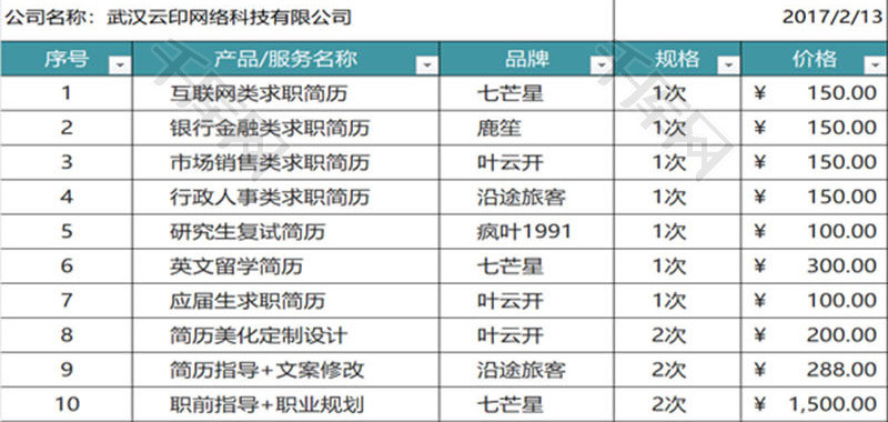 商品报价单EXCEL模板