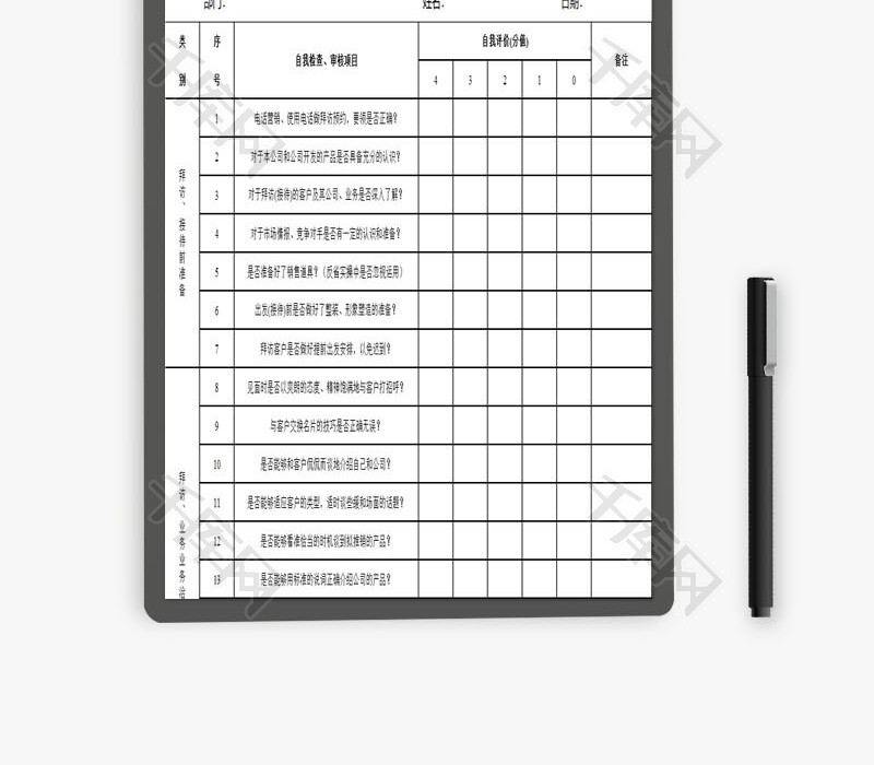 销售人员自我评价表EXCEL模板