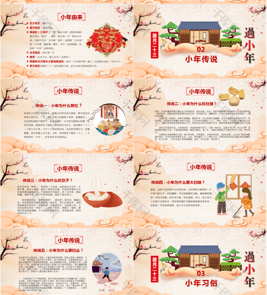 插画风中国传统节日小年介绍PPT模板