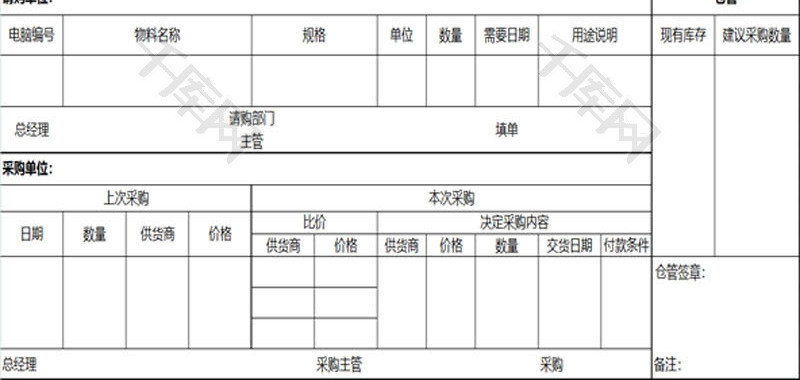 企业采购单模板excel表格模板