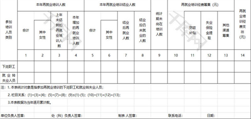 再就业培训情况表EXCEL模板