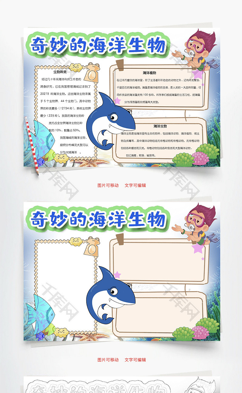 奇妙的海洋生物无脊椎word手抄报