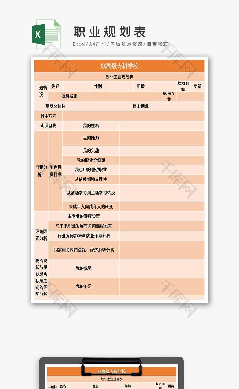 职业规划表Excel模板