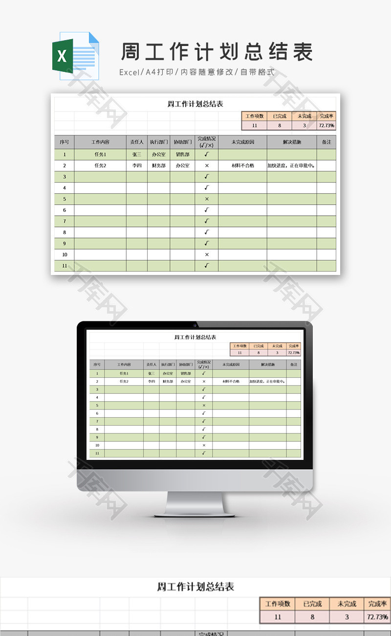 周工作计划总结表Excel模板