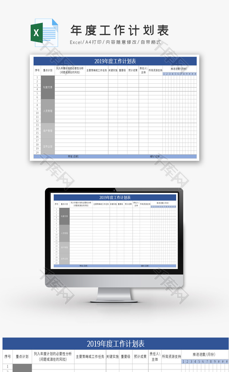 年度工作计划表Excel模板