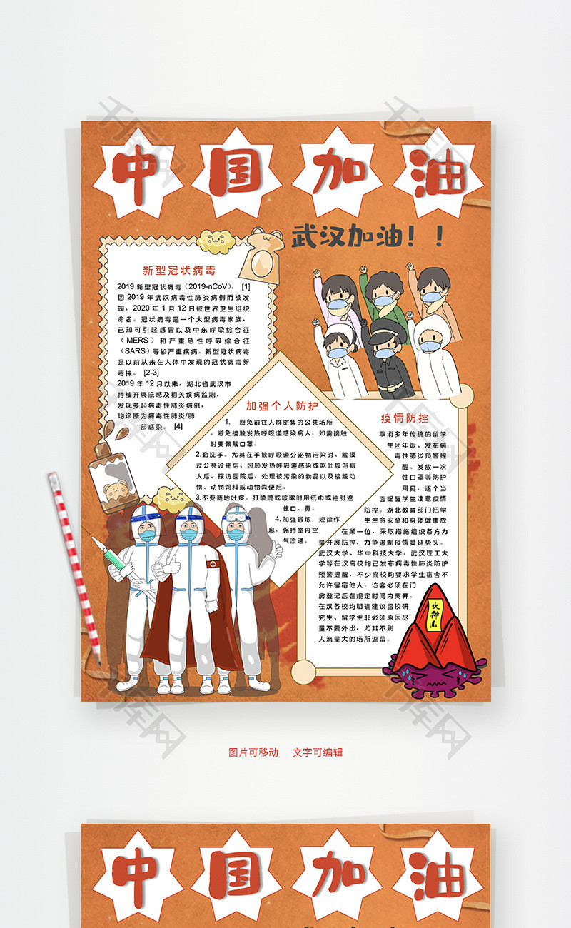 中国加油武汉加油word手抄报