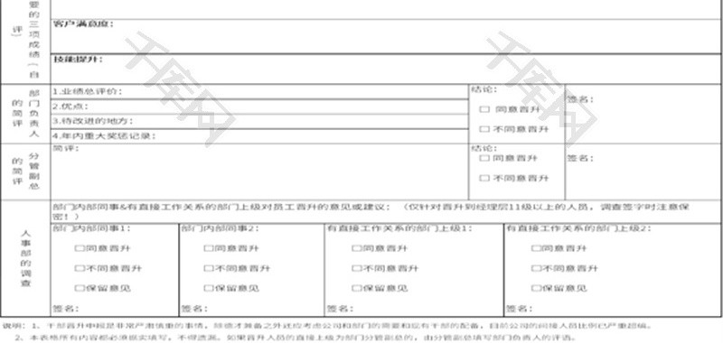 企业个人员工晋升评估表Excel模板