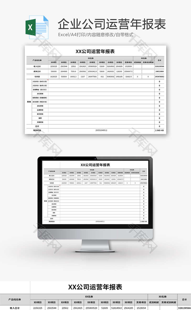 企业公司运营年报表Excel模板