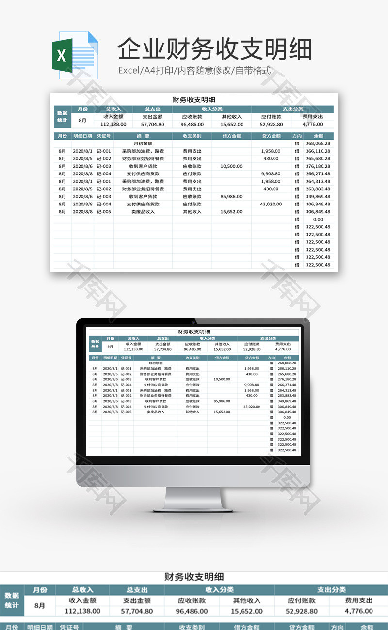 企业财务收支明细表Excel模板