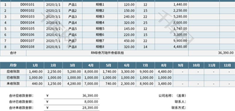 公司企业对账单Excel模板