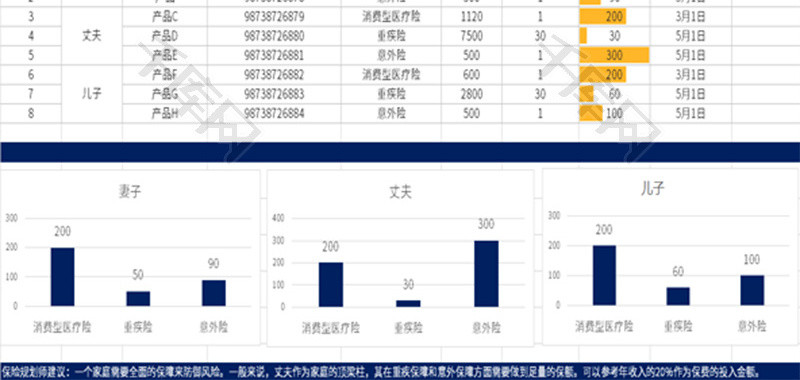 家庭保险配置分析表Excel模板