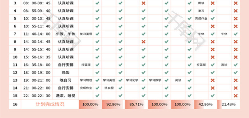 每周学习计划安排表Excel模板