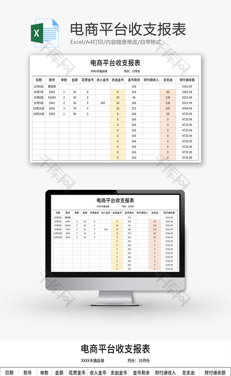电商平台收支报表Excel模板