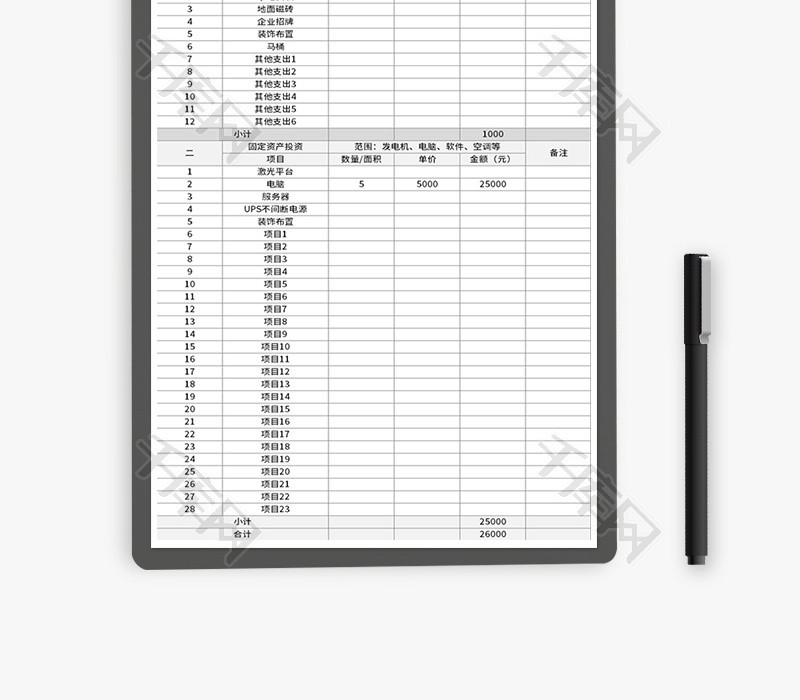 项目投资预算表Excel模板