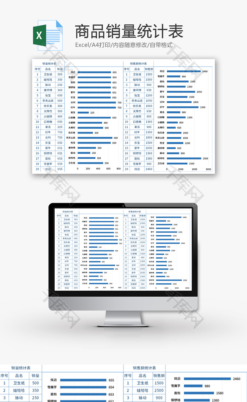 商品销量统计表Excel模板